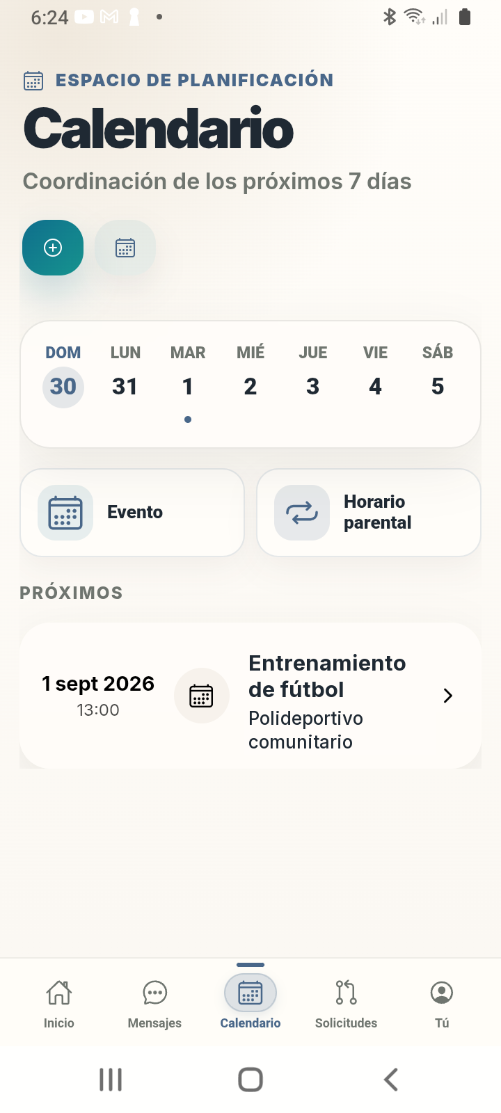 Pantalla de calendario de Zuko